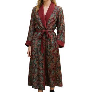 VICTORIA'S SECRET Vintage 90s Paisley Satin Terry Long Bath Robe sz M Womens Y2K